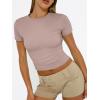 imageTrendy Queen Womens Basic T Shirts Summer Tops 2025 Short Sleeve Crop Tops Slim Fit Gym Workout Y2k ClothesLatte