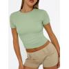 imageTrendy Queen Womens Basic T Shirts Summer Tops 2025 Short Sleeve Crop Tops Slim Fit Gym Workout Y2k ClothesLight Green