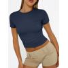 imageTrendy Queen Womens Basic T Shirts Summer Tops 2025 Short Sleeve Crop Tops Slim Fit Gym Workout Y2k ClothesNavy