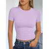 imageTrendy Queen Womens Basic T Shirts Summer Tops 2025 Short Sleeve Crop Tops Slim Fit Gym Workout Y2k ClothesPurple