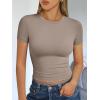 imageTrendy Queen Womens Basic T Shirts Summer Tops 2025 Short Sleeve Crop Tops Slim Fit Gym Workout Y2k ClothesTaupe
