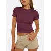 imageTrendy Queen Womens Basic T Shirts Summer Tops 2025 Short Sleeve Crop Tops Slim Fit Gym Workout Y2k ClothesWine Red