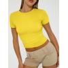 imageTrendy Queen Womens Basic T Shirts Summer Tops 2025 Short Sleeve Crop Tops Slim Fit Gym Workout Y2k ClothesYellow
