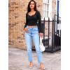 imageTrendy Queen Womens Long Sleeve Going Out Crop Tops Sweetheart Neck Cute Y2k T Shirts Side Slit TeesBlack