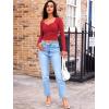 imageTrendy Queen Womens Long Sleeve Going Out Crop Tops Sweetheart Neck Cute Y2k T Shirts Side Slit TeesRed