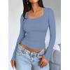 imageTrendy Queen Womens Long Sleeve Shirts Crop Tops Square Neck Going Out Basics Tees Y2K Winter Clothes 2025Blue Gray