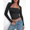 imageTrendy Queen Womens Long Sleeve Shirts Going Out Tube Tops Crop Cute Top Shrug Basic Bandeau Strapless Slim Fits 2024 Fall Outfits Fashion Clothes Black Medium
