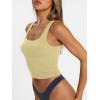 imageTrendy Queen Womens Summer Square Neck Tank Tops Workout Cropped Ribbed Summer Camisole Sleeveless Clothes 2025Beige
