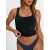 imageTrendy Queen Womens Summer Square Neck Tank Tops Workout Cropped Ribbed Summer Camisole Sleeveless Clothes 2025Black