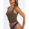 imageTrendy Queen Womens Summer Square Neck Tank Tops Workout Cropped Ribbed Summer Camisole Sleeveless Clothes 2025Coffee