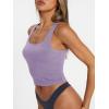 imageTrendy Queen Womens Summer Square Neck Tank Tops Workout Cropped Ribbed Summer Camisole Sleeveless Clothes 2025Purple