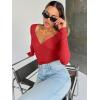 imageTrendy Queen Womens Tops Trendy Fashion Clothes Going Out Long Sleeve Shirts V Neck Basic Y2K Cute Shirt Slim Fitted CorsetRed