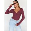 imageTrendy Queen Womens Tops Trendy Fashion Clothes Going Out Long Sleeve Shirts V Neck Basic Y2K Cute Shirt Slim Fitted CorsetWine Red