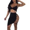 imageWomens Sexy Sleeveless Bodycon Club Mini Dress 2024 Summer Spaghetti Strap Cut Out Two Piece Skirt SetsBlack