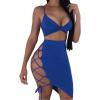 imageWomens Sexy Sleeveless Bodycon Club Mini Dress 2024 Summer Spaghetti Strap Cut Out Two Piece Skirt SetsBlue