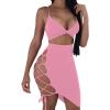 imageWomens Sexy Sleeveless Bodycon Club Mini Dress 2024 Summer Spaghetti Strap Cut Out Two Piece Skirt SetsPink