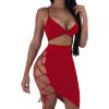 imageWomens Sexy Sleeveless Bodycon Club Mini Dress 2024 Summer Spaghetti Strap Cut Out Two Piece Skirt SetsRed