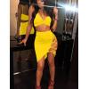 imageWomens Sexy Sleeveless Bodycon Club Mini Dress 2024 Summer Spaghetti Strap Cut Out Two Piece Skirt SetsYellow