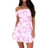 imageKaximil Womens Off The Shoulder Floral Mini Dress Ruffle Hem Ruched Corset Short Cocktail Party DressesPink