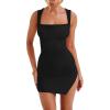 imageKaximil Womens Sexy Bodycon Bodice Tank Mini Dress Square Neck Ruched Slit Short Party DressesBlack