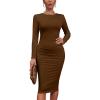 imageKaximil Womens Sexy Bodycon Ruched Long Sleeve Basic Midi Club Party Pencil DressesCoffee