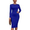 imageKaximil Womens Sexy Bodycon Ruched Long Sleeve Basic Midi Club Party Pencil DressesRoyal Blue