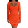 imageKaximil Womens Sexy Bodycon Ruched Mini Club Dress Long Sleeve Basic Casual DressesOrange