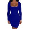 imageKaximil Womens Sexy Bodycon Ruched Mini Club Dress Long Sleeve Basic Casual DressesRoyal Blue