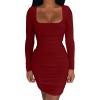 imageKaximil Womens Sexy Bodycon Ruched Mini Club Dress Long Sleeve Basic Casual DressesWine Red