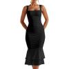 imageKaximil Womens Sexy Bodycon Ruched Square Neck Midi Dresses Elegant Sleeveless Ruffle Cocktail Party Dress Medium Black