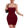 imageKaximil Womens Sexy Bodycon Spaghetti Strap Ruched Mini Club DressesWine Red