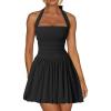 imageKaximil Womens Sexy Halter Corset Mini Dress Bubble Ruched Waist Club Party Dresses with Builtin ShortsBlack