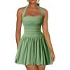 imageKaximil Womens Sexy Halter Corset Mini Dress Bubble Ruched Waist Club Party Dresses with Builtin ShortsPea Green
