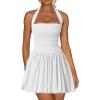 imageKaximil Womens Sexy Halter Corset Mini Dress Bubble Ruched Waist Club Party Dresses with Builtin ShortsWhite