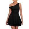 imageKaximil Womens Sexy Ruffle Hem Mini Dress One Shoulder A Line Ruched Short Party DressesBlack