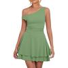 imageKaximil Womens Sexy Ruffle Hem Mini Dress One Shoulder A Line Ruched Short Party DressesPea Green