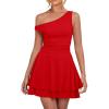 imageKaximil Womens Sexy Ruffle Hem Mini Dress One Shoulder A Line Ruched Short Party DressesRed