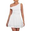 imageKaximil Womens Sexy Ruffle Hem Mini Dress One Shoulder A Line Ruched Short Party DressesWhite