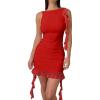 imageKaximil Womens Sexy Sleeveless Mini Party Dress Ruffle Ruched Backless Club Short DressesRed