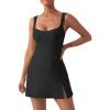 imageKaximil Womens Sexy Square Neck Mini Dress Built in Shorts and Bra Slit Club Party Short DressBlack