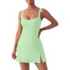 imageKaximil Womens Sexy Square Neck Mini Dress Built in Shorts and Bra Slit Club Party Short DressCream Green