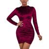 imageKaximil Womens Sexy Wrap Bodycon Long Sleeve Ruched Velvet Mini Cocktail Party DressesWine Red
