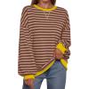 imageTrendy Queen Oversized Sweatshirt for Women 2025 Summer Crewneck Striped Long Sleeve Shirts Hoodies Cute Top Y2K OutfitsBrownkhaki