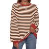 imageTrendy Queen Oversized Sweatshirt for Women 2025 Summer Crewneck Striped Long Sleeve Shirts Hoodies Cute Top Y2K OutfitsBrownwhite