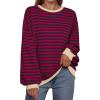 imageTrendy Queen Oversized Sweatshirt for Women 2025 Summer Crewneck Striped Long Sleeve Shirts Hoodies Cute Top Y2K OutfitsBurgundyblue