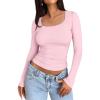 imageTrendy Queen Womens Long Sleeve Shirts Crop Tops Square Neck Going Out Basics Tees Y2K Winter Clothes 2025Pink