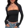 imageTrendy Queen Womens Long Sleeve Shirts Going Out Tube Tops Crop Cute Top Shrug Basic Bandeau Strapless Slim Fits 2024 Fall Outfits Fashion Clothes Black Medium