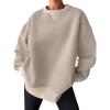 imageTrendy Queen Womens Oversized Color Block Fleeced Crewneck SweatshirtCoffee Grey