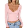imageTrendy Queen Womens Tops Trendy Fashion Clothes Going Out Long Sleeve Shirts V Neck Basic Y2K Cute Shirt Slim Fitted CorsetPink
