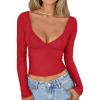 imageTrendy Queen Womens Tops Trendy Fashion Clothes Going Out Long Sleeve Shirts V Neck Basic Y2K Cute Shirt Slim Fitted CorsetRed